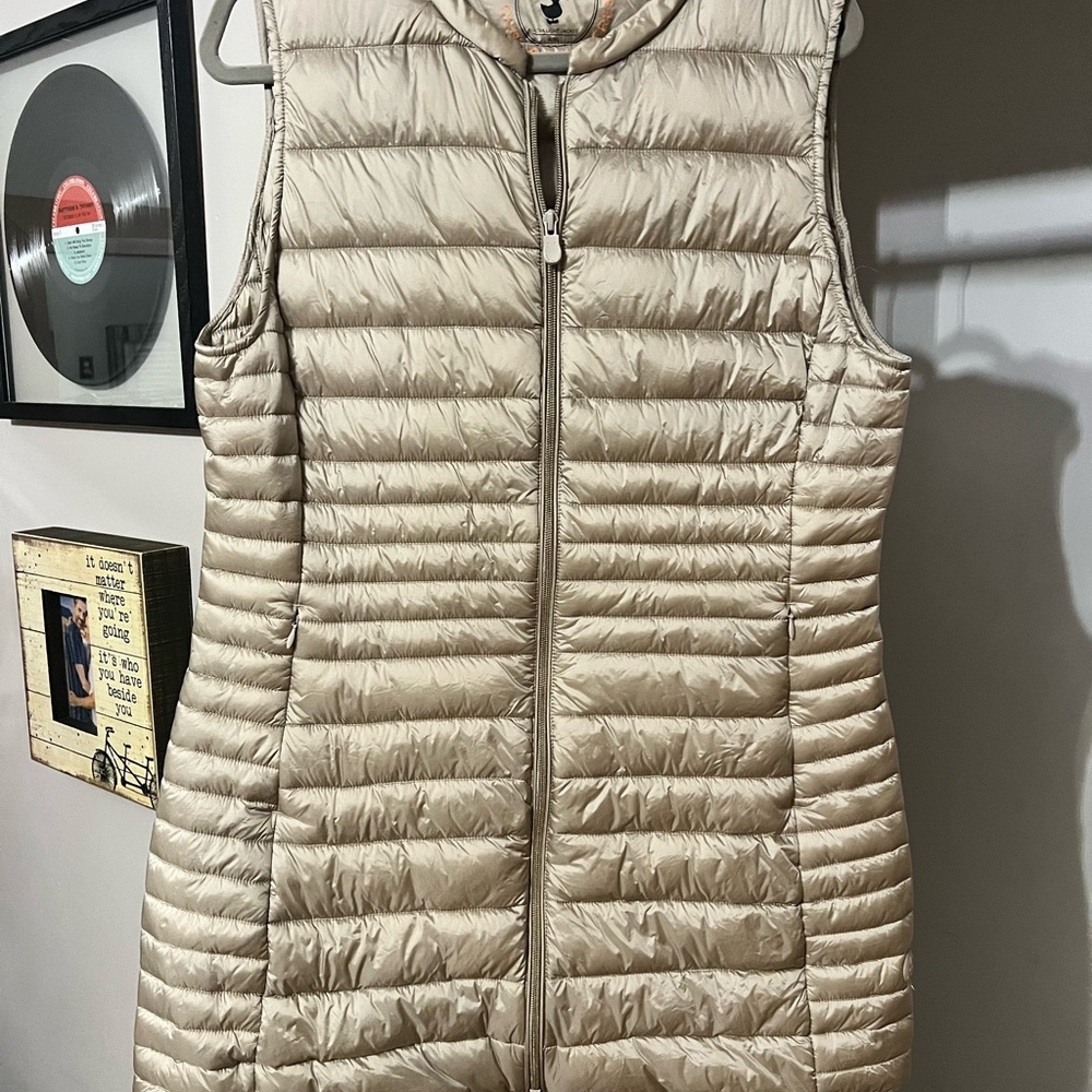 SAVE THE DUCK Cindy Champagne Light Tan long Quilted Puffer Vest sz 4/XL